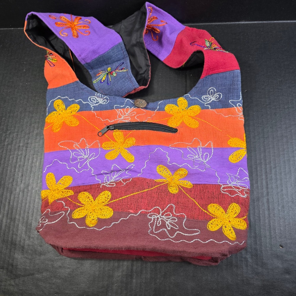 Patchwork Crossbody Hobo Bag Womens Large Multicolor Floral Embroidered